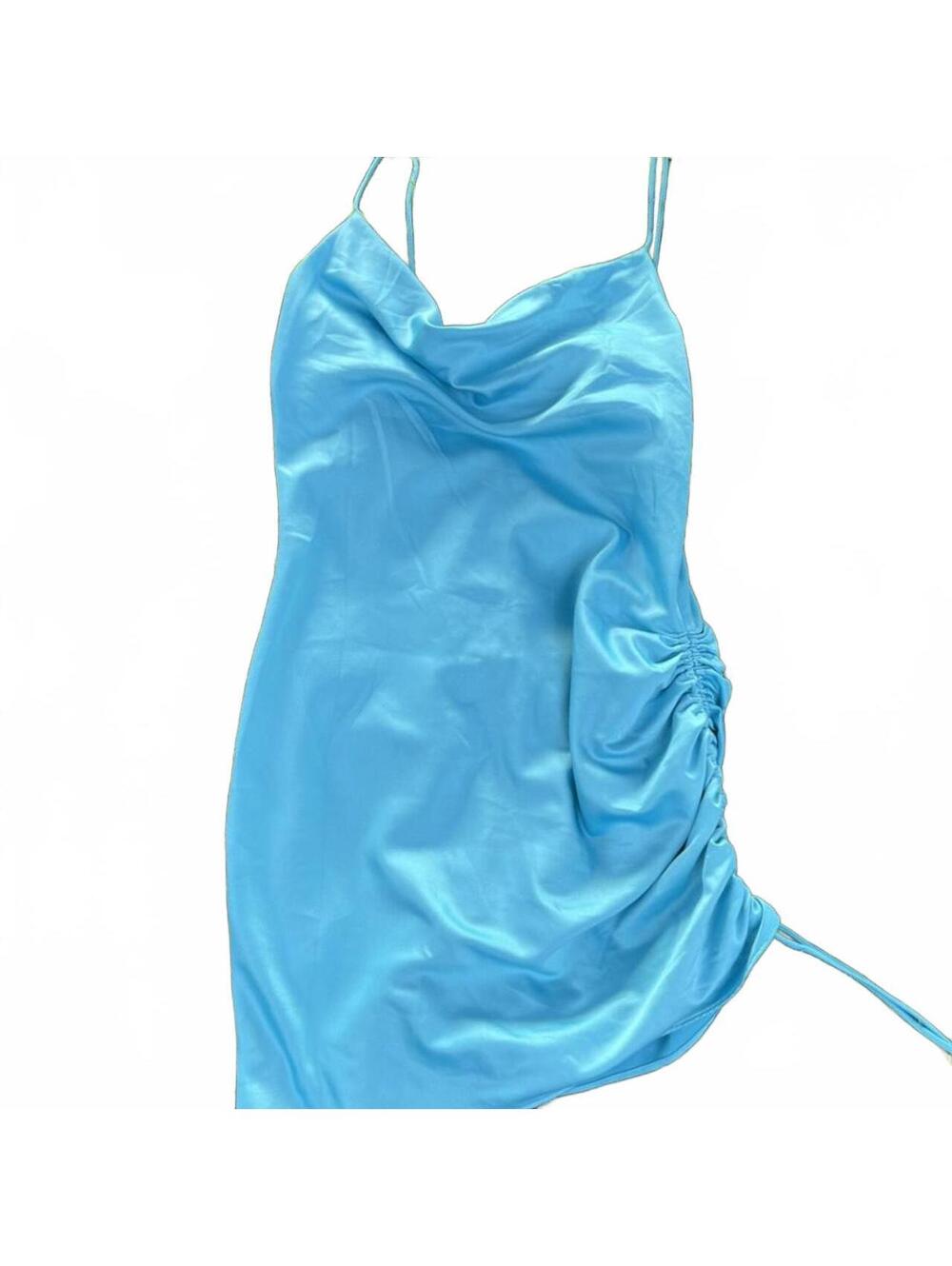 Topshop Women's Blue Fitted Mini Dress With Side Cinch Details Size *
